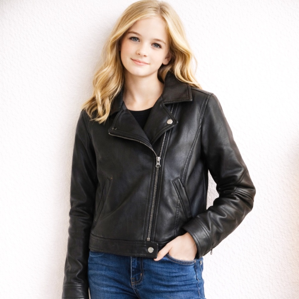 JOE FRESH KIDS BLACK "LEATHER" JACKET SIZE 14